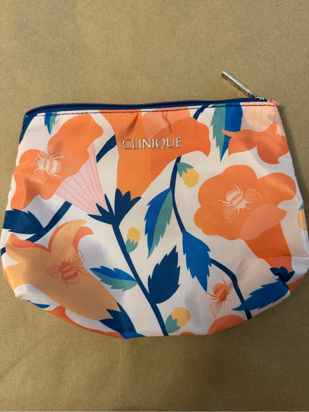 Clinique Floral Bee Cosmetic Bag in Coral, Blue & Yellow